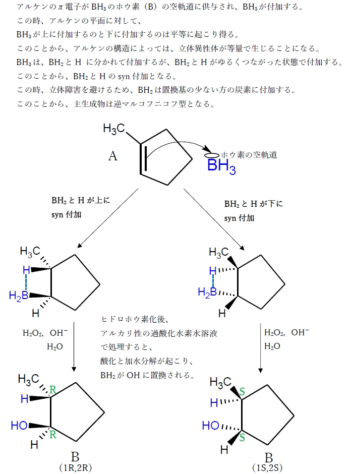 アルケン ヒドロホウ素化 酸化 逆マルコフニコフ シン付加 100回問102
