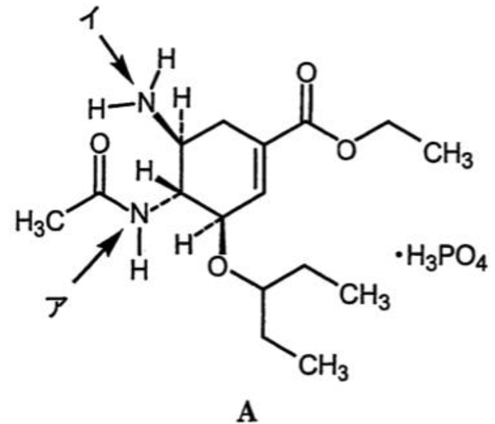 オセルタミビルの3つのキラル中心の立体化学 95回薬剤師国家試験問11b