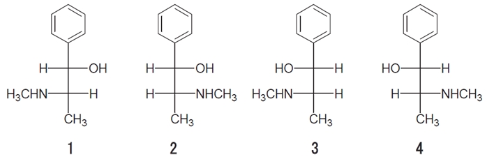 日本薬局方に収載されているエフェドリンの正しい構造はどれか 97回薬剤師国家試験問101
