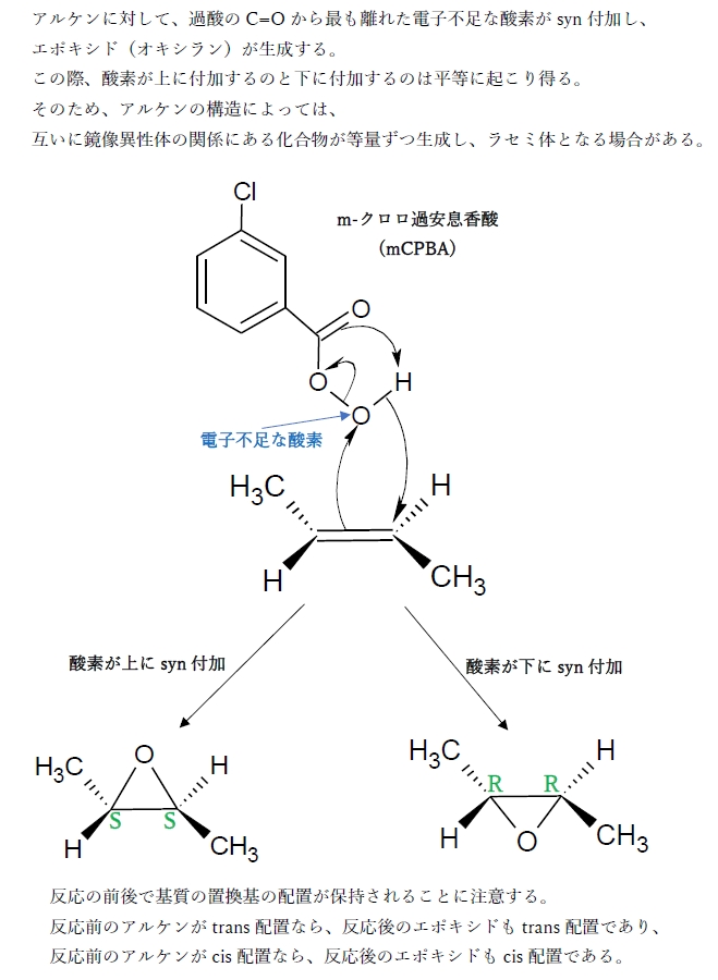 アルケン　mCPBA(過酸)　エポキシド生成（エポキシ化）　98回問103の4
