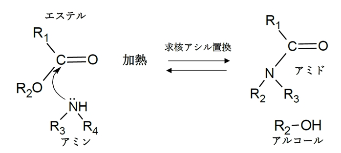 エステルとアミンを加熱して反応 アミド化 91回問8b