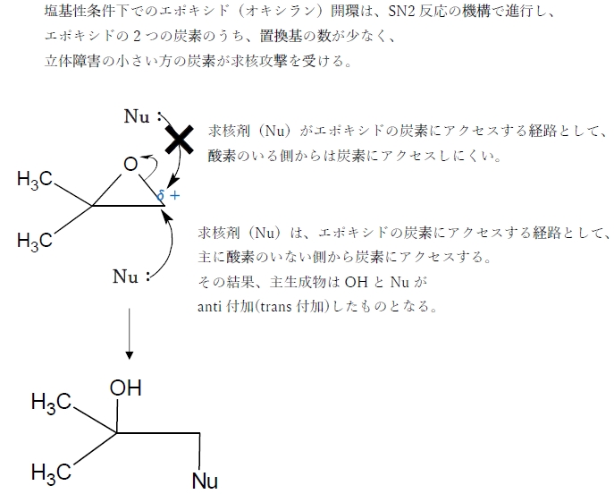 エポキシドの開環の反応機構 酸性と塩基性での違い