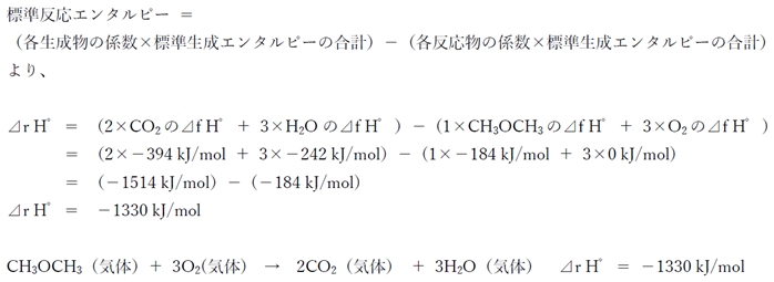 96回薬剤師国家試験問18 ジメチルエーテルの標準燃焼エンタルピー