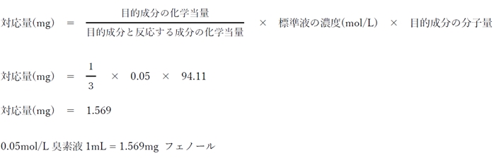 フェノールの定量法 反応式,対応量 102回問96の1,2,3